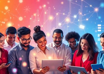 Profesionales de marketing hispano-canadienses colaborando digitalmente.