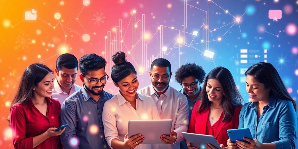 Profesionales de marketing hispano-canadienses colaborando digitalmente.