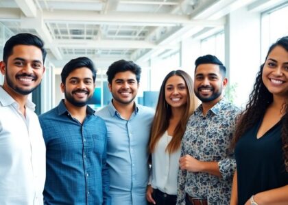 Emprendedores latinos celebrando éxito en Canadá.