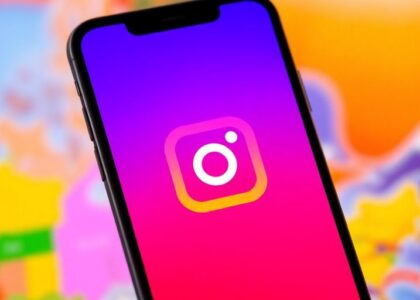 Teléfono con logo de Instagram y mapa de Canadá.