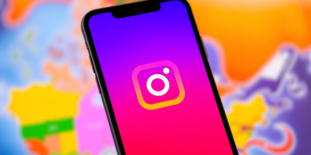 Teléfono con logo de Instagram y mapa de Canadá.