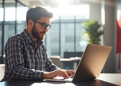 Emprendedor canadiense trabajando en su startup.