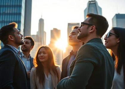 Emprendedores canadienses con edificios modernos.