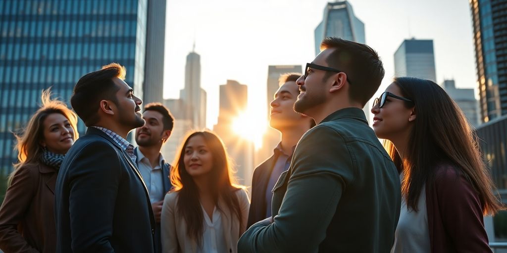 Emprendedores canadienses con edificios modernos.