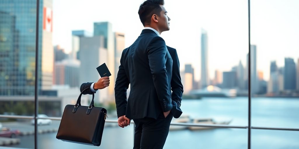 Emprendedor latino con pasaporte en Canadá