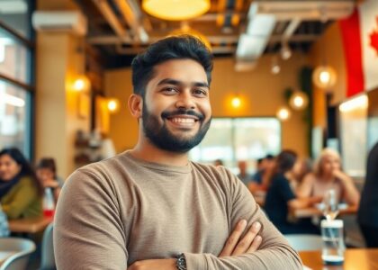 Próspero inmigrante trabajando en un negocio canadiense.