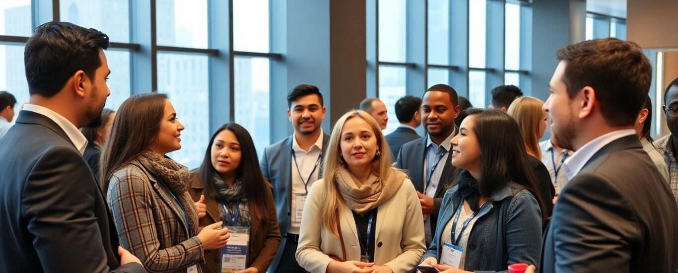 Inmigrantes conversando en un evento de networking en Canadá