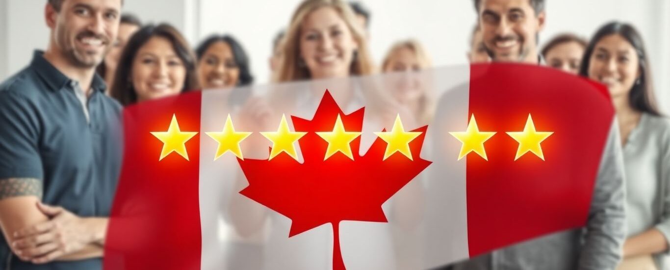 Estrellas de Google y bandera canadiense.