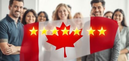 Estrellas de Google y bandera canadiense.