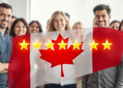 Estrellas de Google y bandera canadiense.