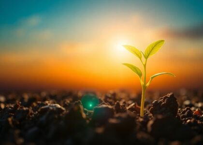 Crecimiento de negocio con plantas y sol.