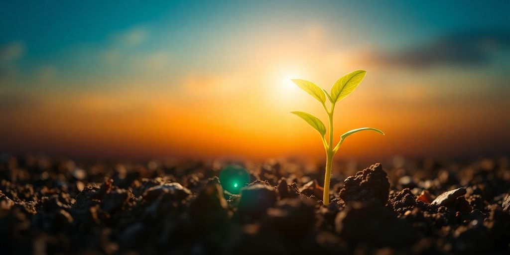 Crecimiento de negocio con plantas y sol.