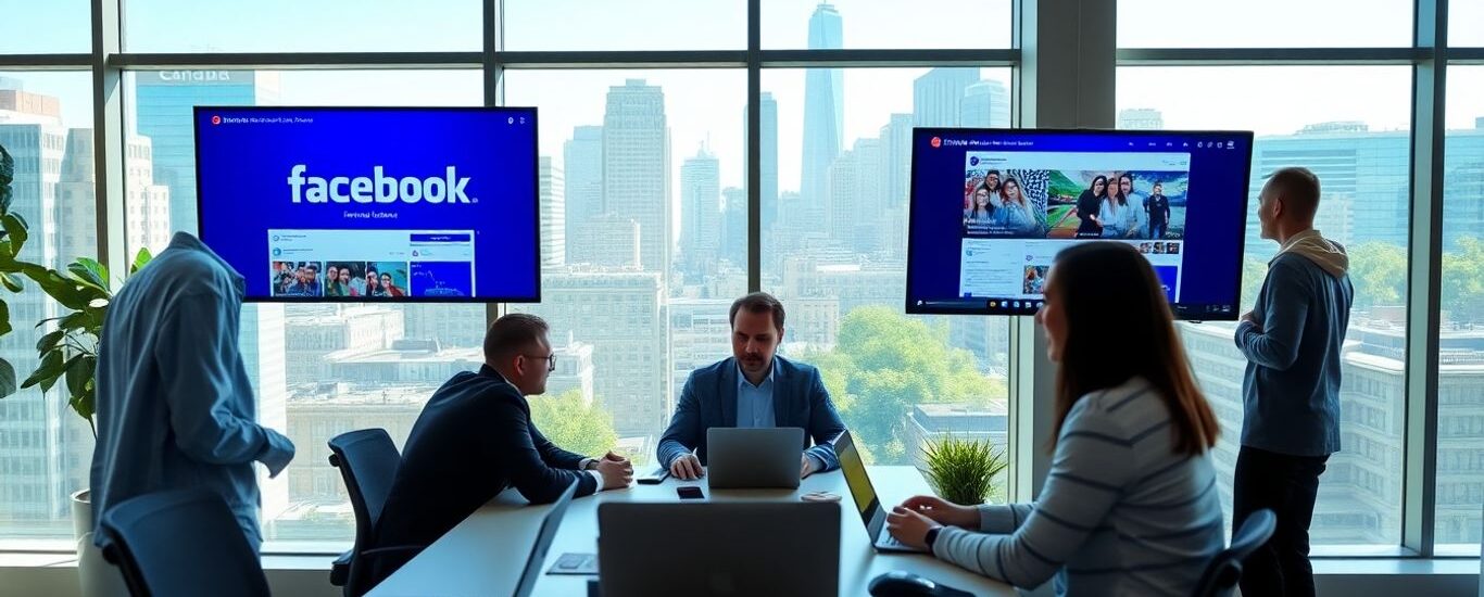 Oficina moderna en Canadá con personas usando computadoras portátiles